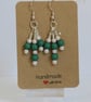 Handmade Forest Green & Pearl Beaded Chandelier Earrings