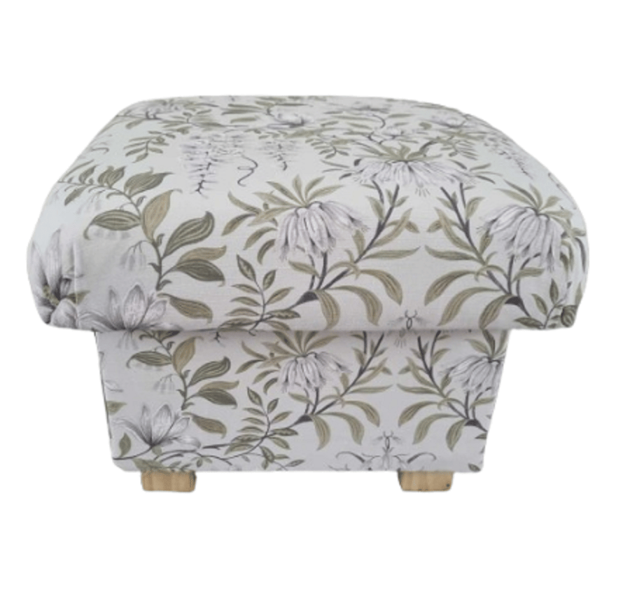 Laura Ashley Parterre Sage Fabric Storage Footstool Pouffe Green Botanical