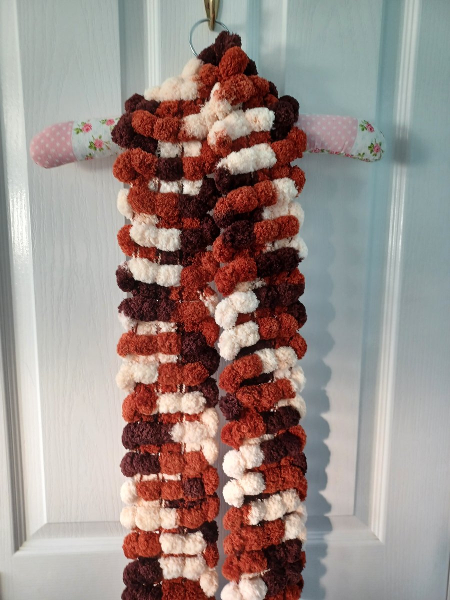 Maroon, Brick Red and Cream Multicoloured Furry Scarf