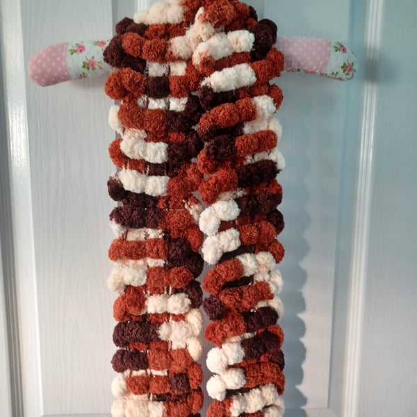 Maroon, Brick Red and Cream Multicoloured Furry Scarf