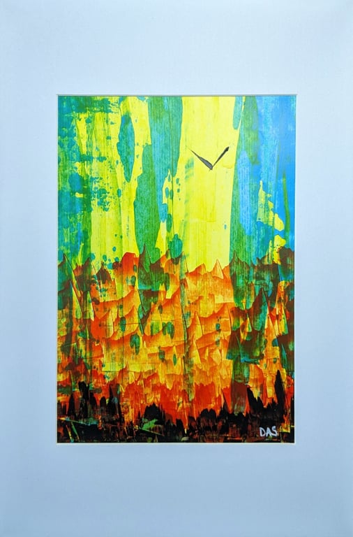 Bird and Mountains Abstract Acrylic Painting on Paper
