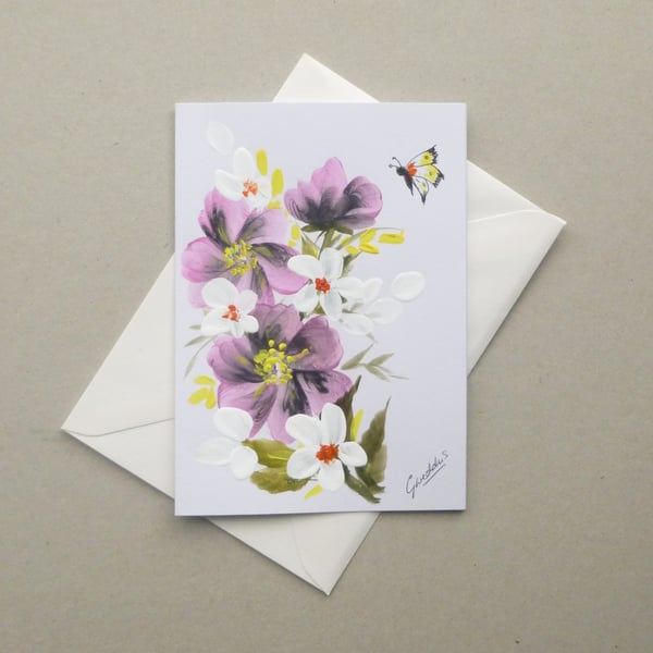hand painted blank greetings card floral ( ref F 888 K6 )