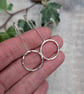 Sterling Silver Hammered Circle Long Earrings - JBJ1013