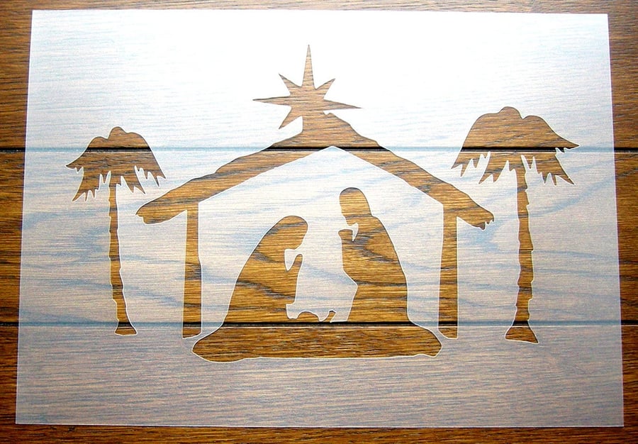 Nativity Christmas Crib Stencil Reusable PP Sheet for Arts & Crafts, DIY