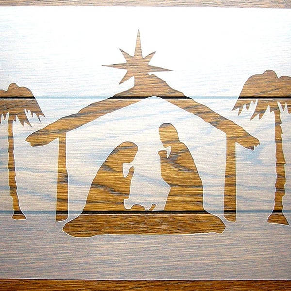 Nativity Christmas Crib Stencil Reusable PP Sheet for Arts & Crafts, DIY