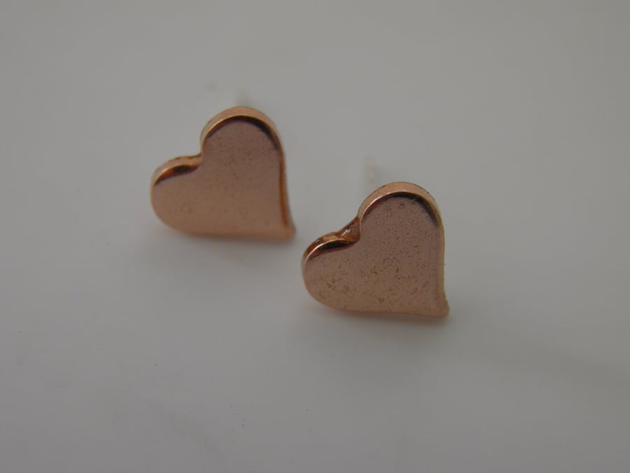 Small Copper Heart Post Earrings
