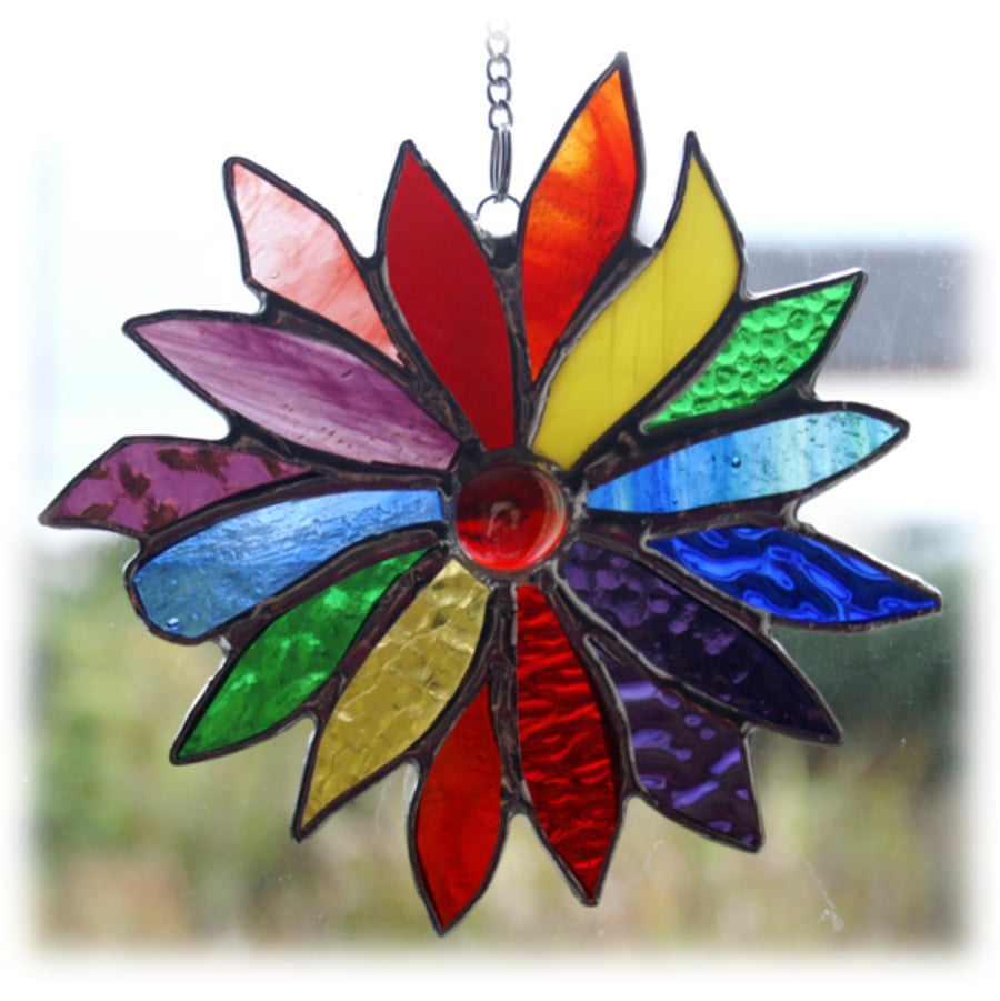 SOLD Rainbow Flower Stained Glass Suncatcher 025