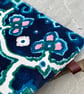 Navy teal and pink velvet large zip pouch with reclaimed linen lining - Image 5