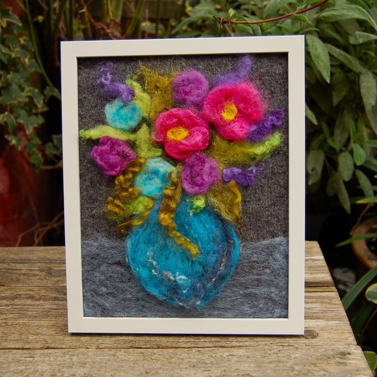 vase of flowers.  Needle felted  wool picture 