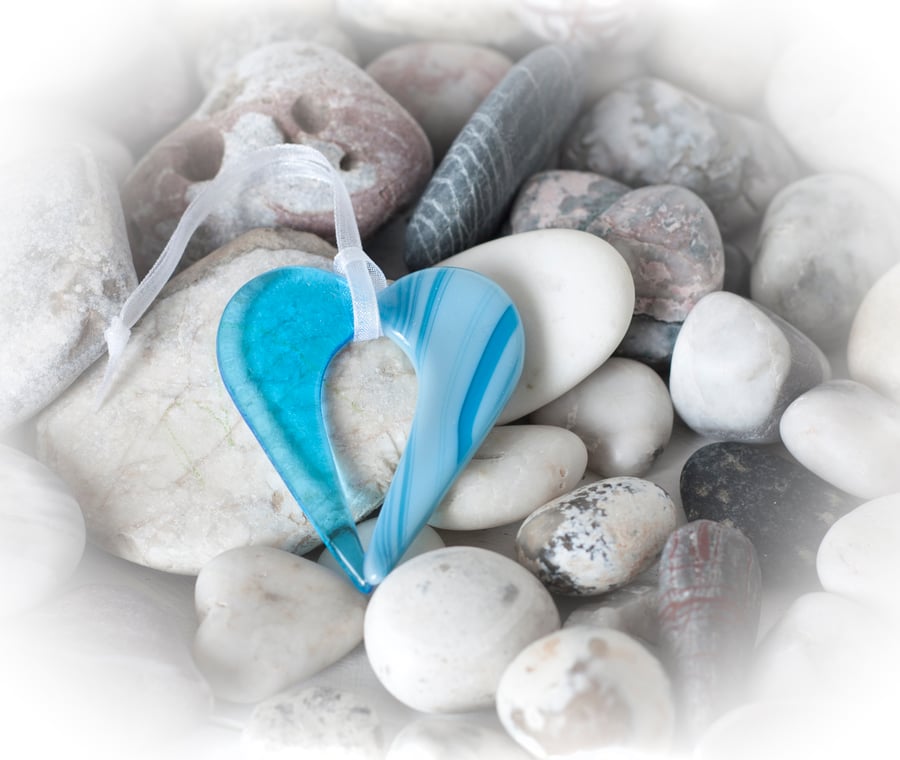 Turquoise Fused Glass Hanging Heart