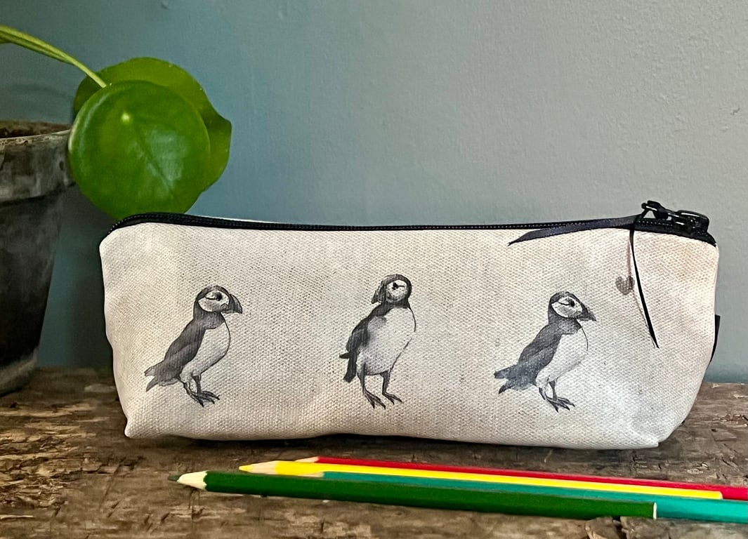 Puffin oilcloth pouch 
