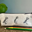 Puffin oilcloth pouch 