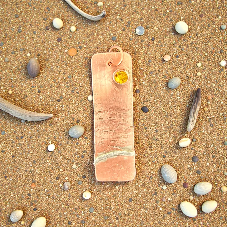 Copper and Sterling Silver Crystal Seaside Beach Pendant 