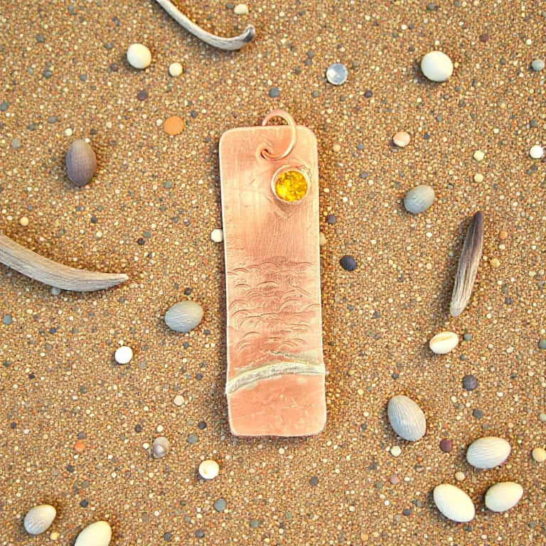 Copper and Sterling Silver Crystal Seaside Beach Pendant 