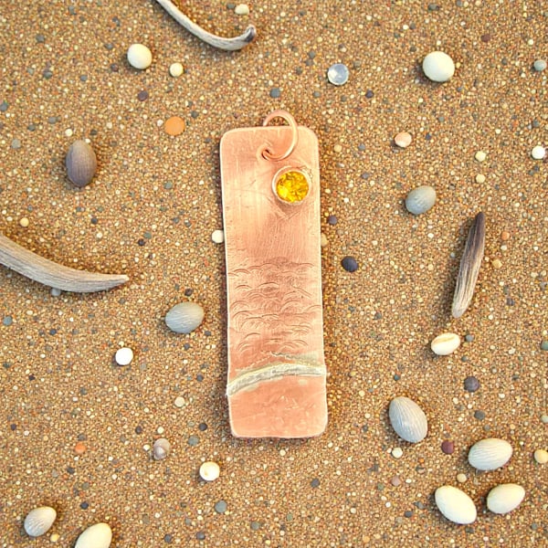 Copper and Sterling Silver Crystal Seaside Beach Pendant 