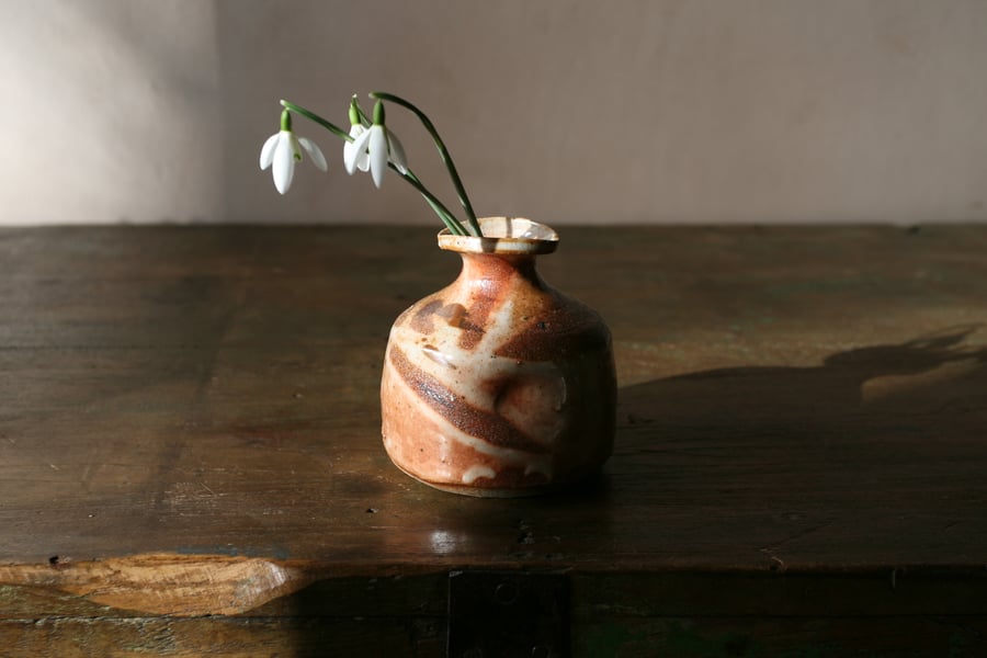 Wood fired bottle vase - medium, handmade pottery vase, tokkuri, ceramic vase