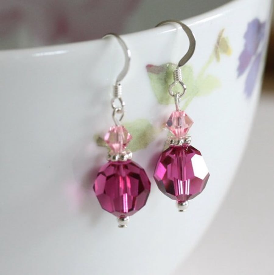 Swarovski Crystal drop earrings - Pink