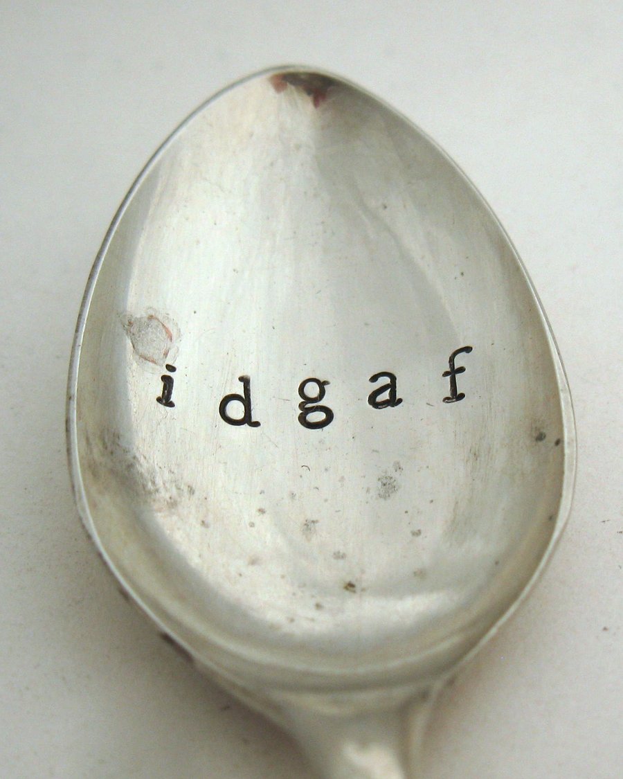 Rude handstamped vintage coffee spoon, idgaf