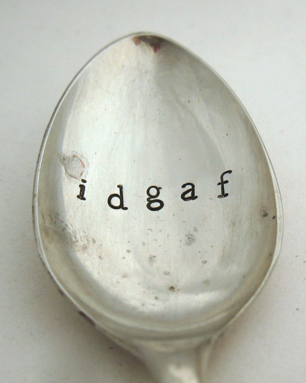 Rude handstamped vintage coffee spoon, idgaf