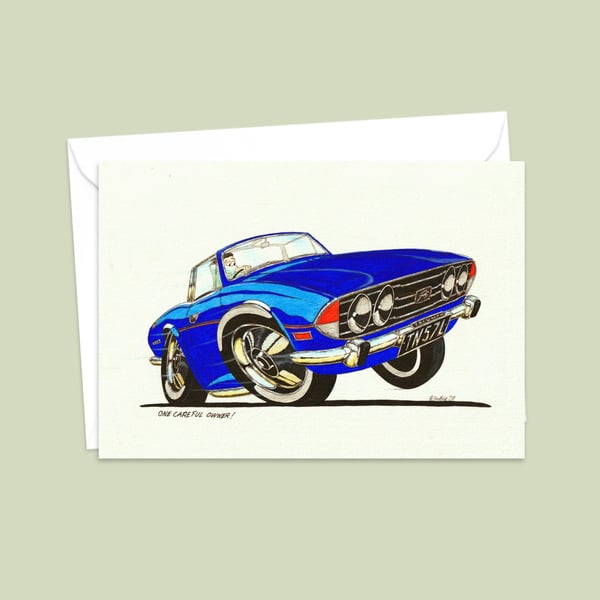 Seventies Sports Car Greeting Card: Boy Racer Illustration (315)