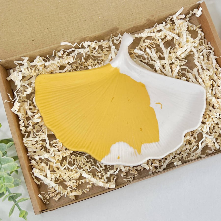 Ginkgo Leaf Shape Jewellery Dish - Handmade Trinket Tray and Ring Dish