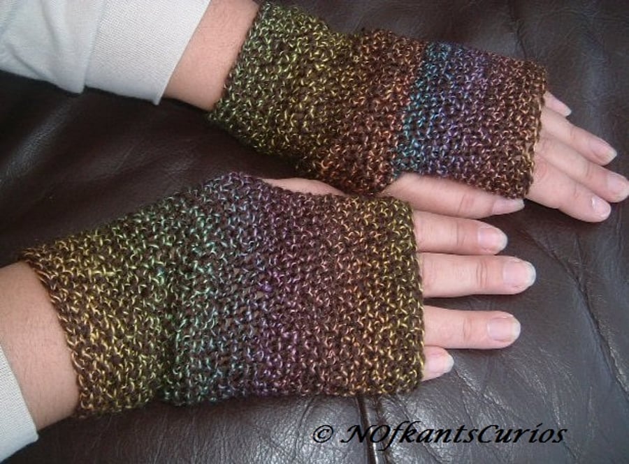 Autumnal Rainbow Hues, Crocheted Fingerless Mittens.