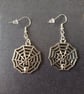 Silver dangle spider and web earrings  - Image 1