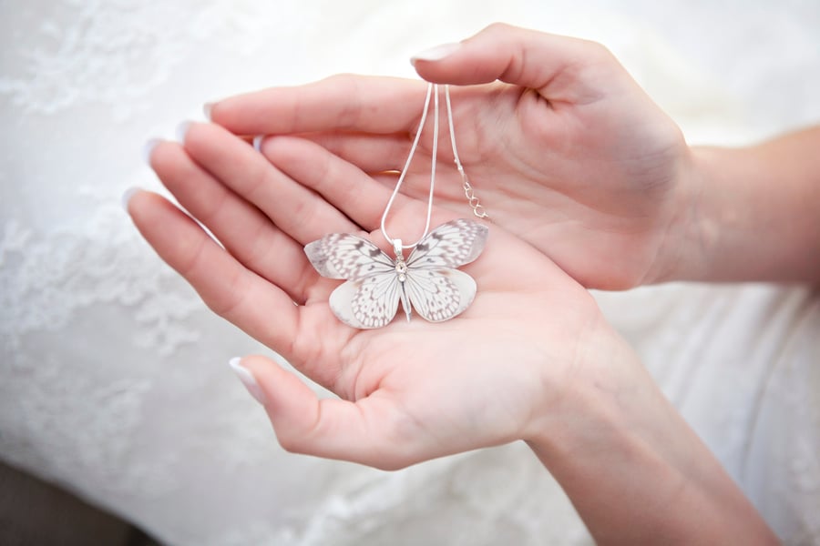 Silk Butterfly Necklace with Swaorvski Crystals