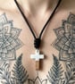 Minimalist White Stone & Wood Effect Cross Necklace - Ritual-Craft Talisman