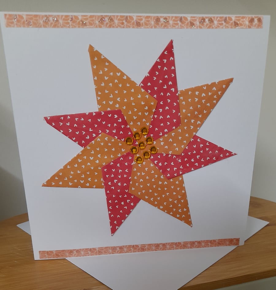 LARGE BLANK HANDMADE ORIGAMI PATTERNED DESIGN CARD.