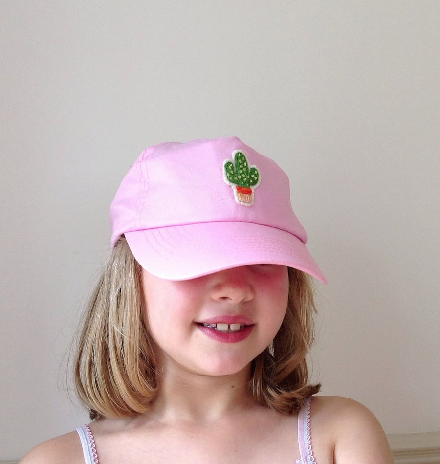 Hand Embroidered Cactus Child's Adjustable Cap