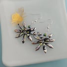 Black and Silver Rainbow Daisy Flower Statement Earrings