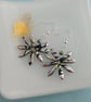 Black and Silver Rainbow Daisy Flower Statement Earrings - Image 1