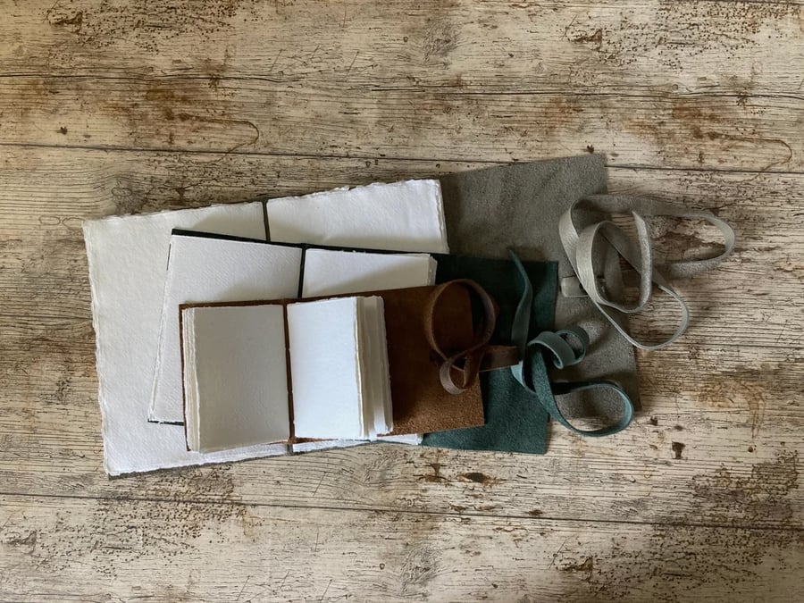 A7 Mini Leather Cotton Rag Sketchbook, 4x3 Rustic Wrap Cover Art Journal Book