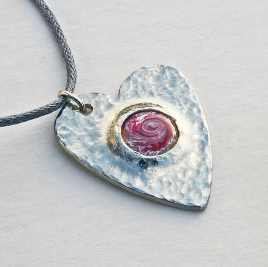 Silvery Pewter and Swirled Enamel Heart Pendant