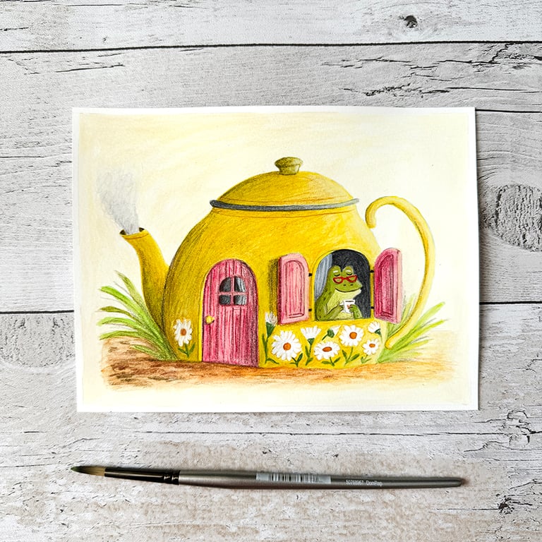 Original Toad Painting - Frog Gouache Painting - One of a kind