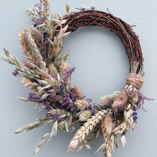 Small dried flower lavender and natural door wreath 