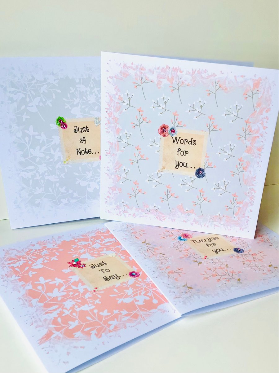 Greeting Card Pack of Four,Just to Say,Words for You,Delicate Floral Design
