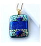 Dichroic Glass Pendant 281 Blue Sparkle Handmade with gold plated chain