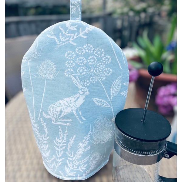 Kielder Hare Fabric Coffee Pot Cosy - Padded Duck Egg Blue  
