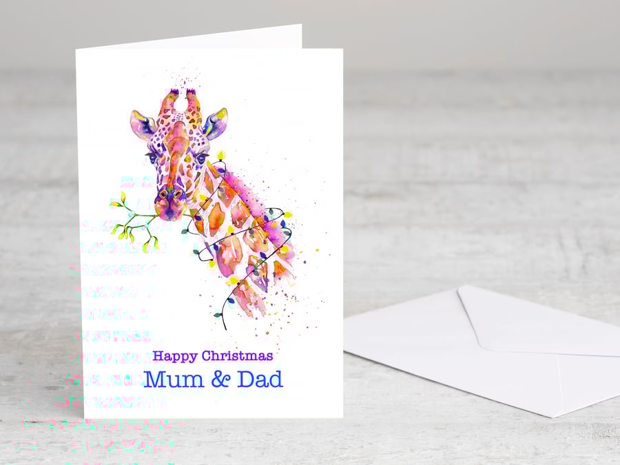 Personalised Giraffe Christmas Card premium quality exotic animal