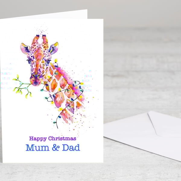Personalised Giraffe Christmas Card premium quality exotic animal