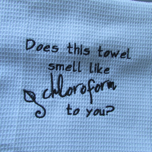 Chloroform Embroidered Cotton Tea Towel