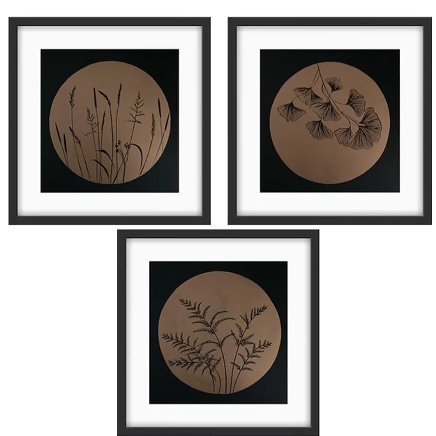 Botanical Triptych - Original Linocut Prints