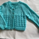 Hand Knitted  Girls Blue Cardigan 22"