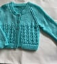 Hand Knitted  Girls Blue Cardigan 22"
