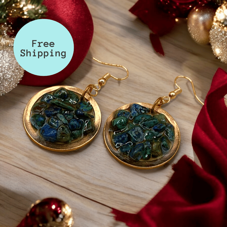 Chrysocolla Copper Geode Earrings - Free Postage