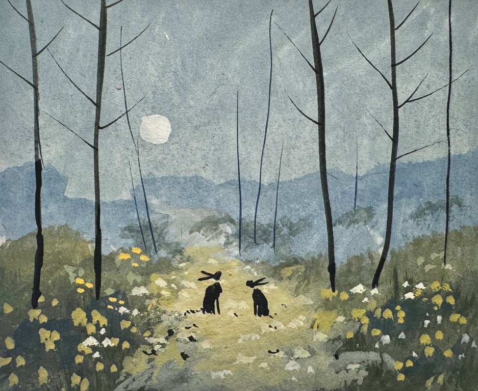 Rabbits watercolour painting by Stephen Allen 