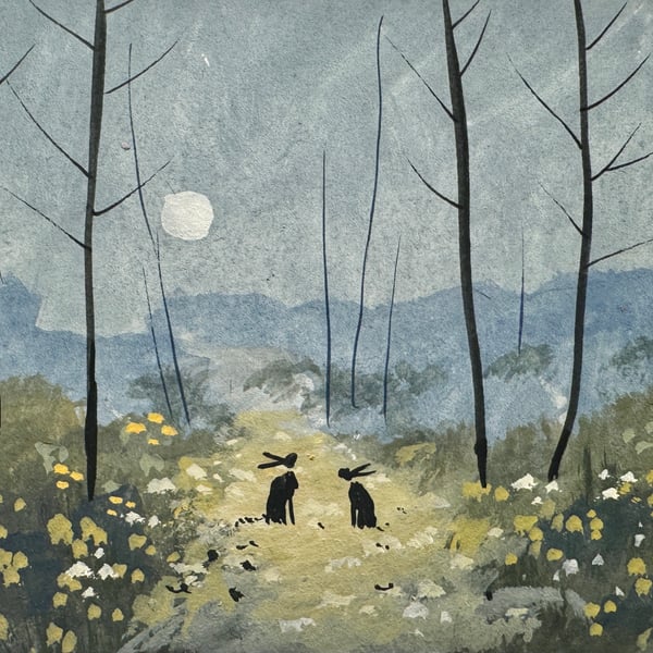 Rabbits watercolour painting by Stephen Allen 