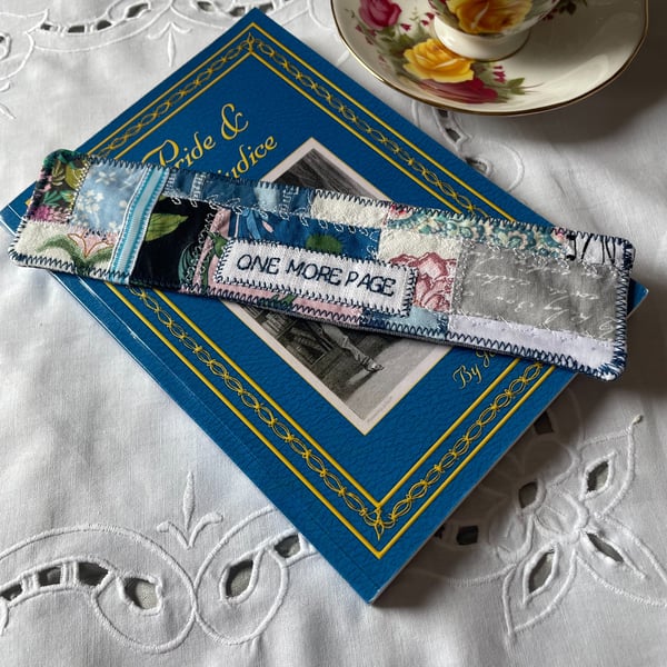 One More Page Bookmark Floral Shabby-Chic Embroidered Patchwork Quilted 